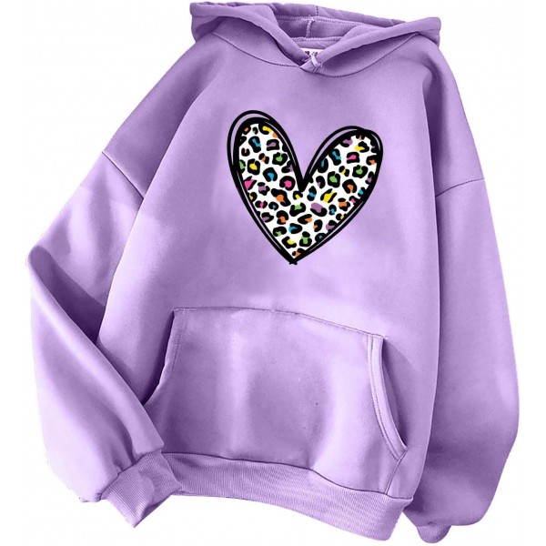  Women's Graphic Hoodie Heart Print Drawstring Long Sleeve Pocket Sweatshirt Pullover Fall Casual Fashion Workout Tops