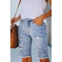  Denim Shorts for Women Casual Distressed Denim Bermuda Shorts Solid Raw Hem Cut-Out Natural Daily Ripped Shorts