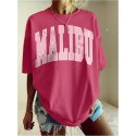  Women's Letter Graphic Drop Shoulder Tee Top Crewneck Short Sleeve T Shirts